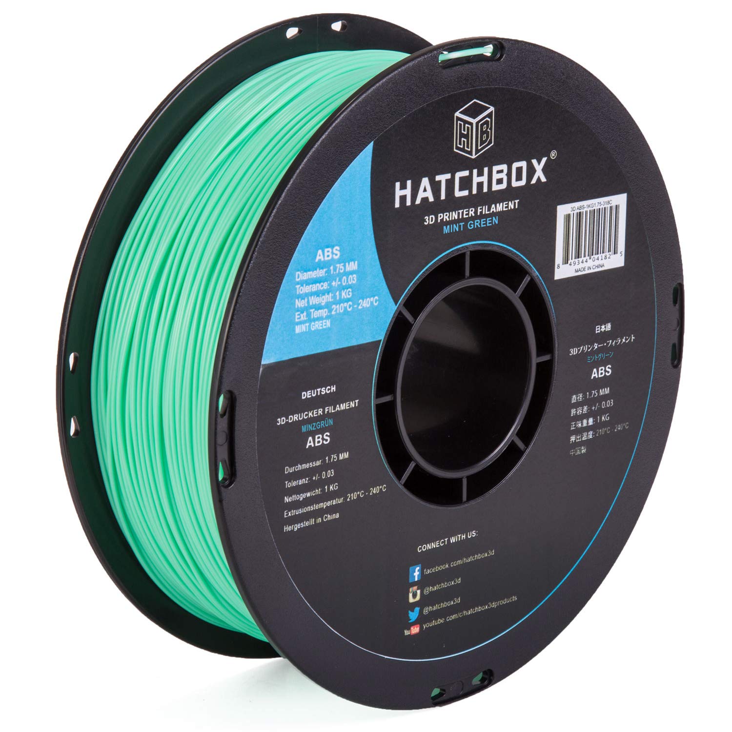 HATCHBOX ABS 3D Printer Filament, Dimensional Accuracy +/- 0.03 mm, 1 kg Spool, 1.75 mm, Mint Green