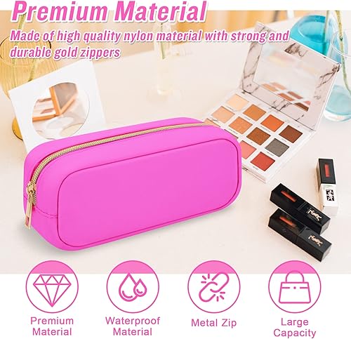 Miniatura 10 de Iqimott Bolsa de maquillaje rosa intenso, bolsa de maquillaje de nailon, bolsa de cosméticos preparada, bolsa de maquillaje compacta, bolsa de aseo