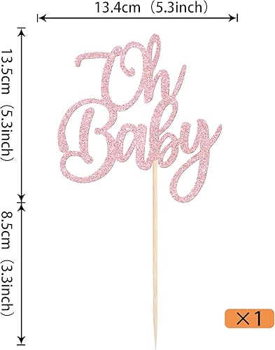 Miniatura 30 de Rsstarxi 1 paquete de decoración de pastel Oh Baby con purpurina para fiesta de revelación de género, decoración de pastel de baby shower, Oro rosa