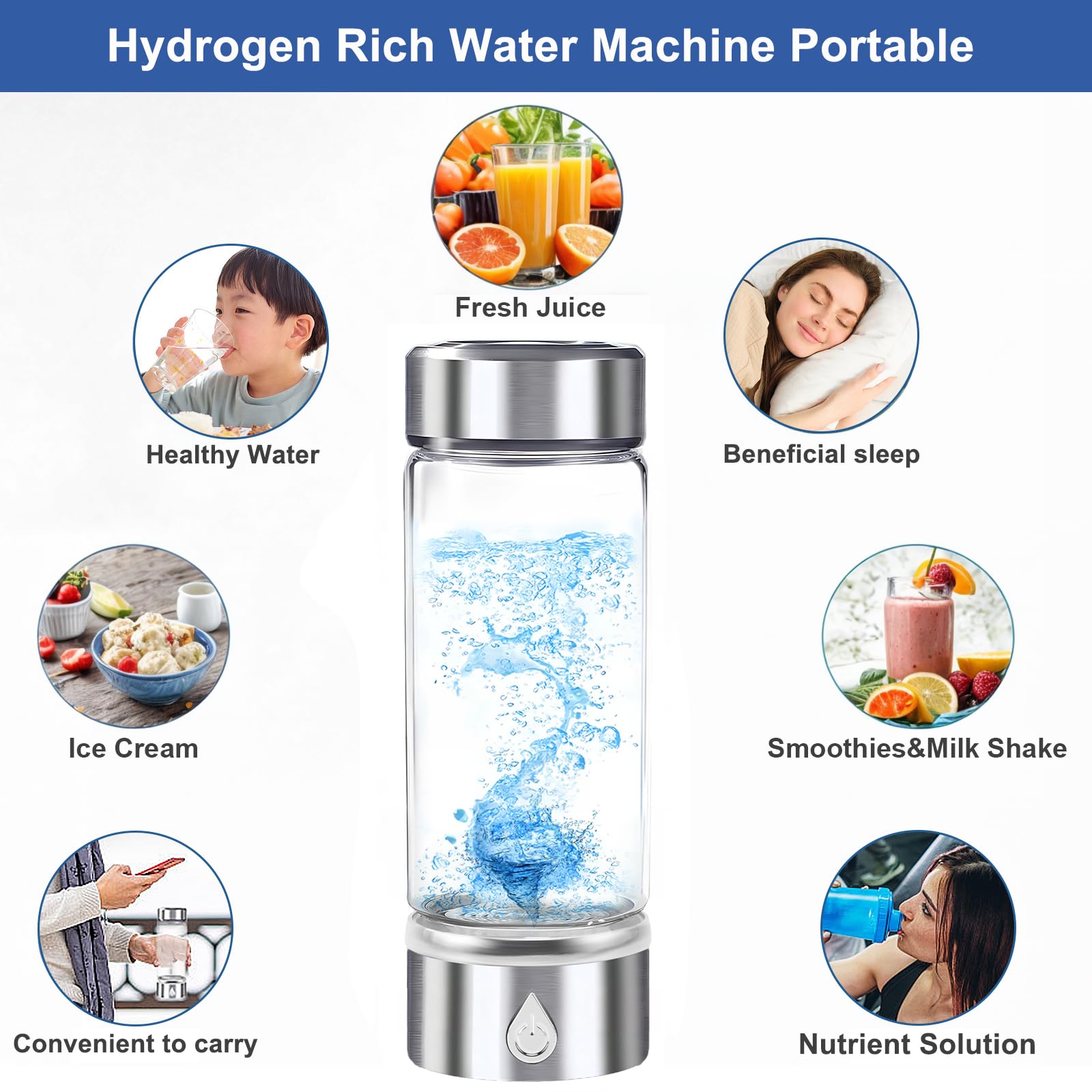 Botella de Agua de Hidrógeno de 420ml, Generador Portátil de Botella de Agua de Hidrógeno Botella de Agua Rica en Hidrógeno Jarra Ionizadora de Agua para Beber Diariamente