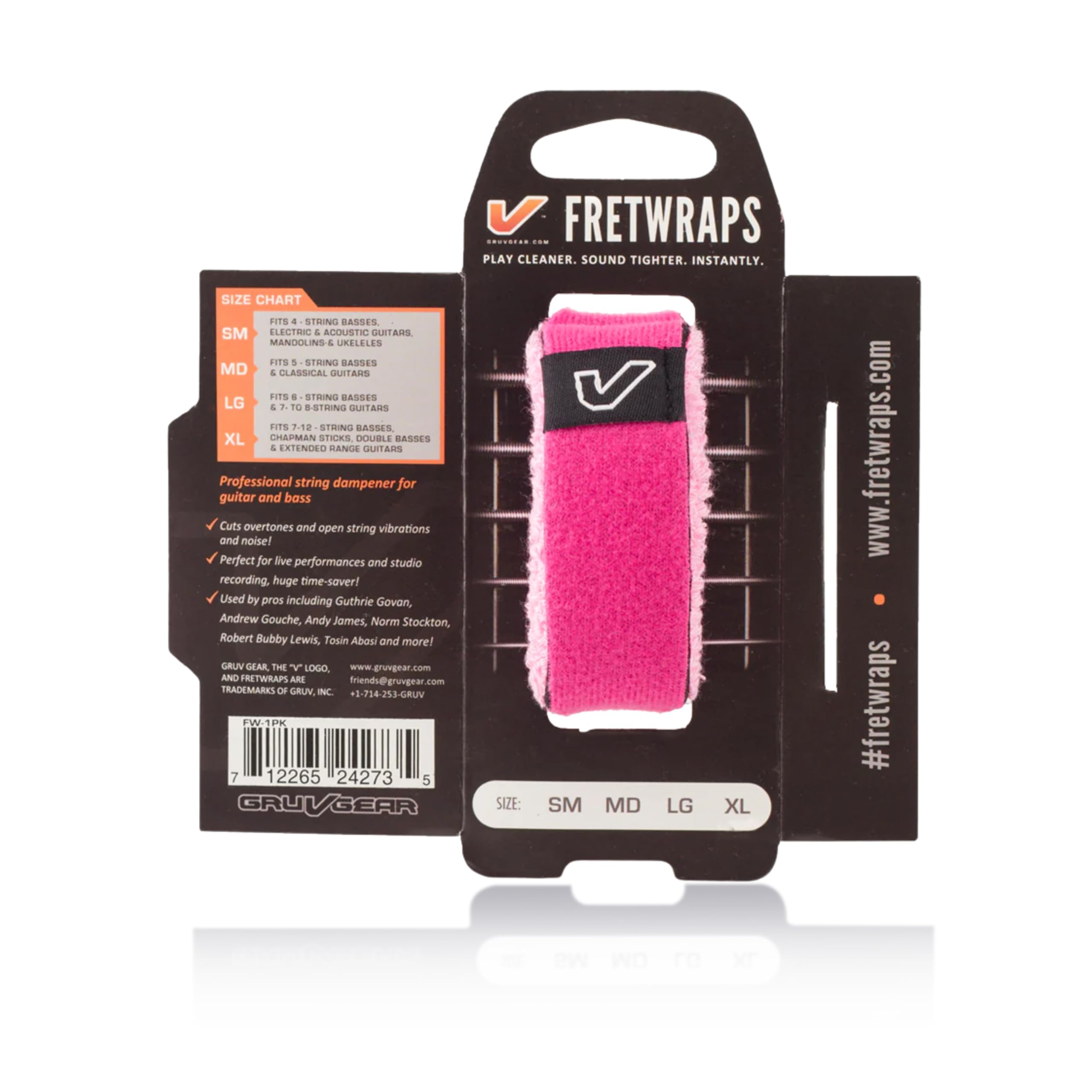 Gruv Gear FretWrap, Fret Wrap, String Dampener, Bass Mute, Guitar Fret Wrap, Acoustic Mute, GruvGear, Damper, Electric Guitar FretWrap, Resonance for Tapping & Recording - Pack of 1, Pink Small