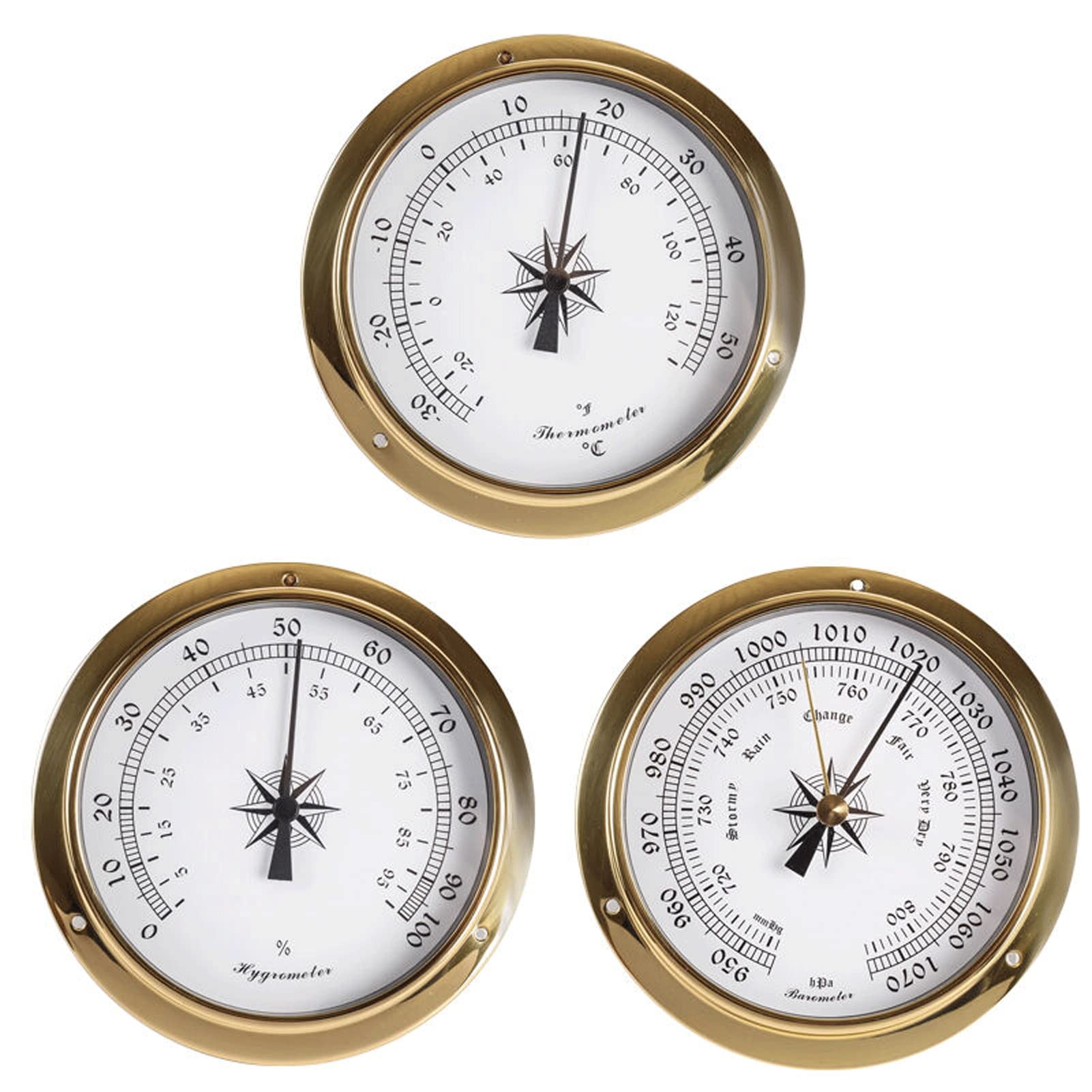 Glass Barometer,Outdoor Temperature Gauge,Traditional Weather Station Polished Brass Porthole Wall Hanging Decor