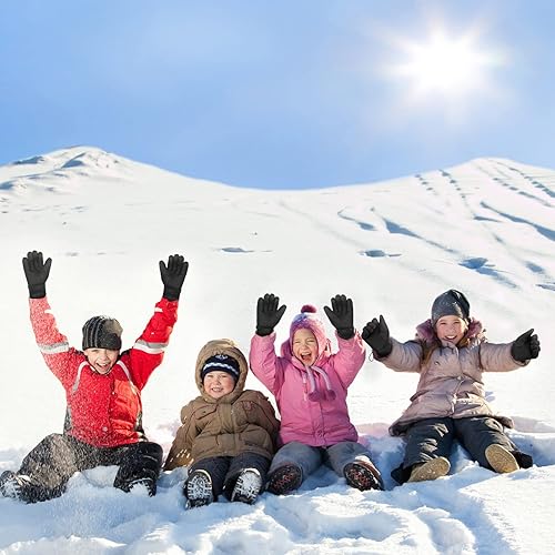 Miniatura 4 de 3 pares de guantes de nieve para niños, guantes de invierno impermeables, cálidos, guantes de esquí resistentes al viento, ajustables,