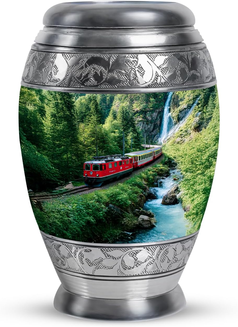 Train Heart Shaped Urns for Human Ashes Adult Man - Forest Green Cremation Keepsake Urn for Ashes for Women - Decorative Funeral Urn for Mom - Memorial Urns for Male Female 3 Inch