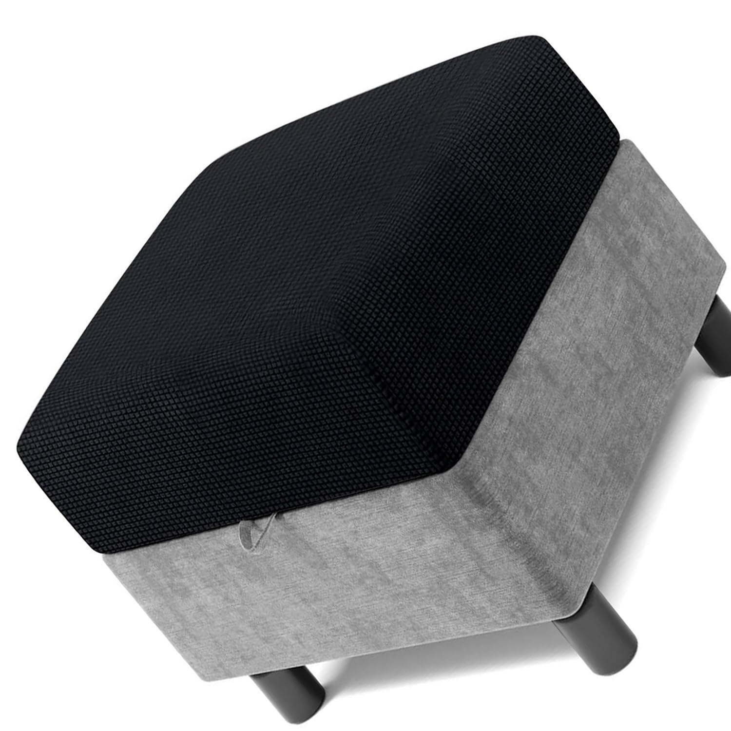 Square Ottoman Cover 50x50 60x60 80x80 Stretch Footstool Slipcovers, Soft Protector Pouffe Cover Only, Removable Washable with Elastic Bottom(Black,50 x 50 cm)