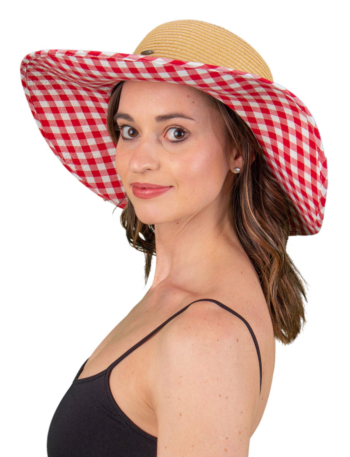 Funky JunqueWomens Fabric Patterned Print Brim Adjustable Beach Floppy Sun Hat