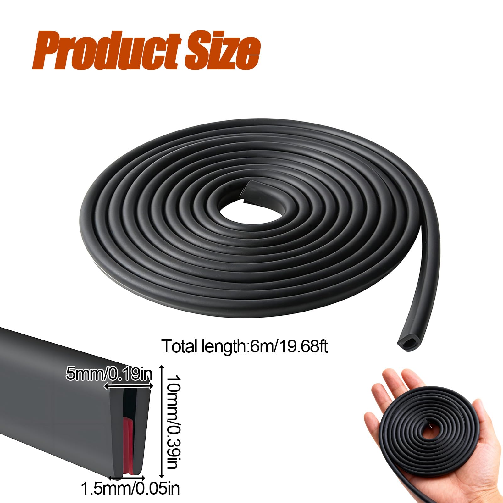 Protection d'Arêtes en Caoutchouc EPDM, Bande de Protection des Bords en U 1.5mm x 6m, pour Panneaux, Portes de Voiture, Trappes et Coins de Table,Résistante aux Intempéries et Températures Extrêmes