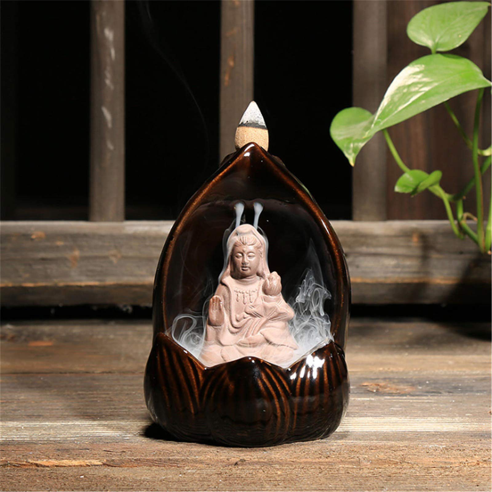 Statue d'extérieur et brûleur d'encens à refoulement en céramique zen