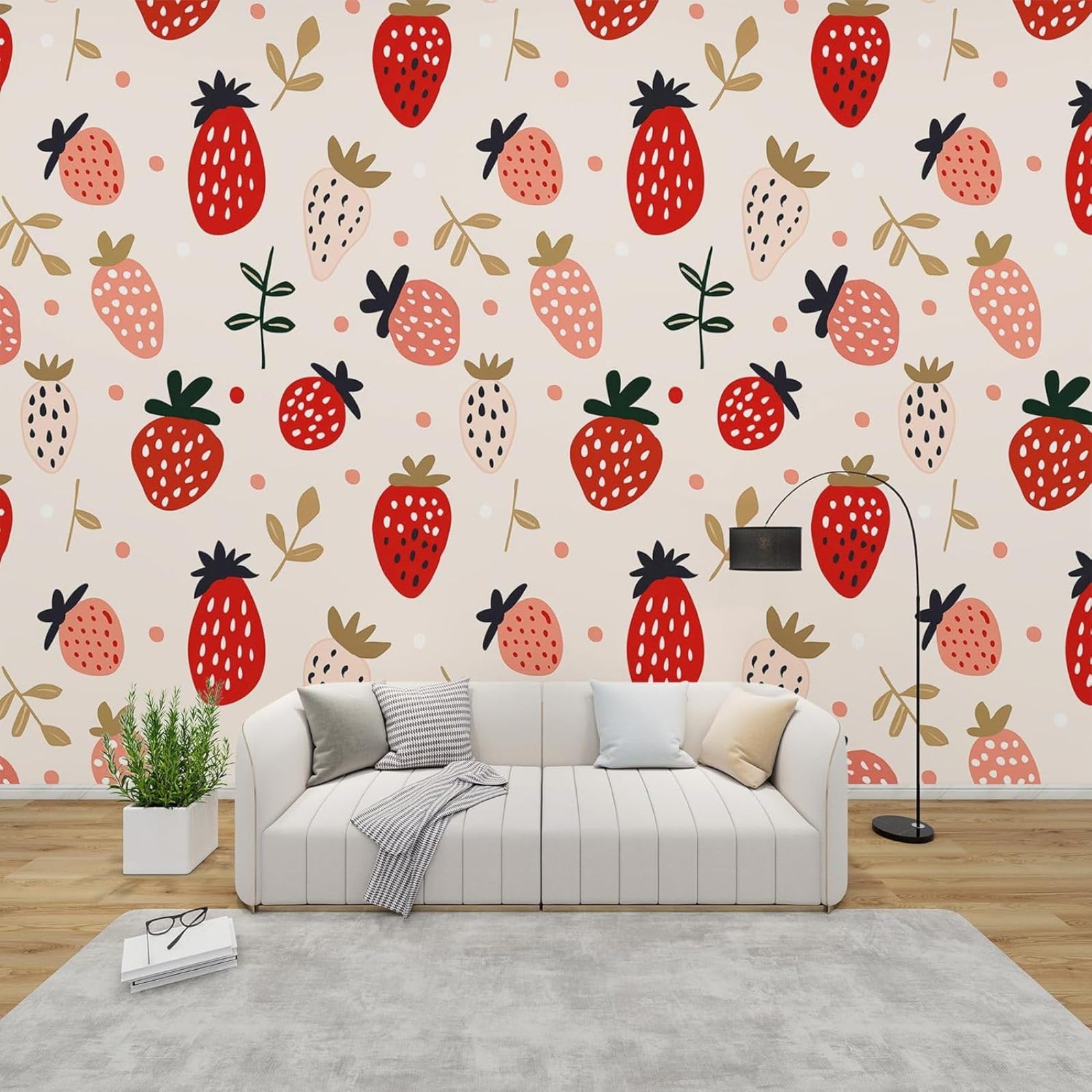 kfjhgbdshhj Photo Wallpaper Strawberry Girls Fruit Non-Woven Modern Living Room Bedroom Children's Room Wall Decoration Motif Wallpaper,350cmx256cm Wall Sticker - Background Wall - Painting - Poster