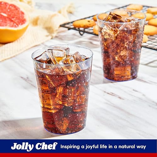 Vista 3 de JOLLY CHEF Paquete de 100 unidades de vasos de plástico azul de 10 onzas, vasos desechables azules, elegantes vasos de fiesta con purpurina