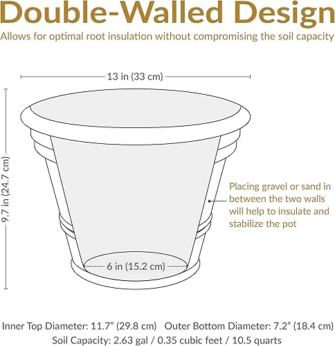 Miniatura 5 de Sunnydaze Laurel - Macetero de doble pared resistente para exteriores e interiores, acabado antioxidante resistente a los rayos UV, individual, 13