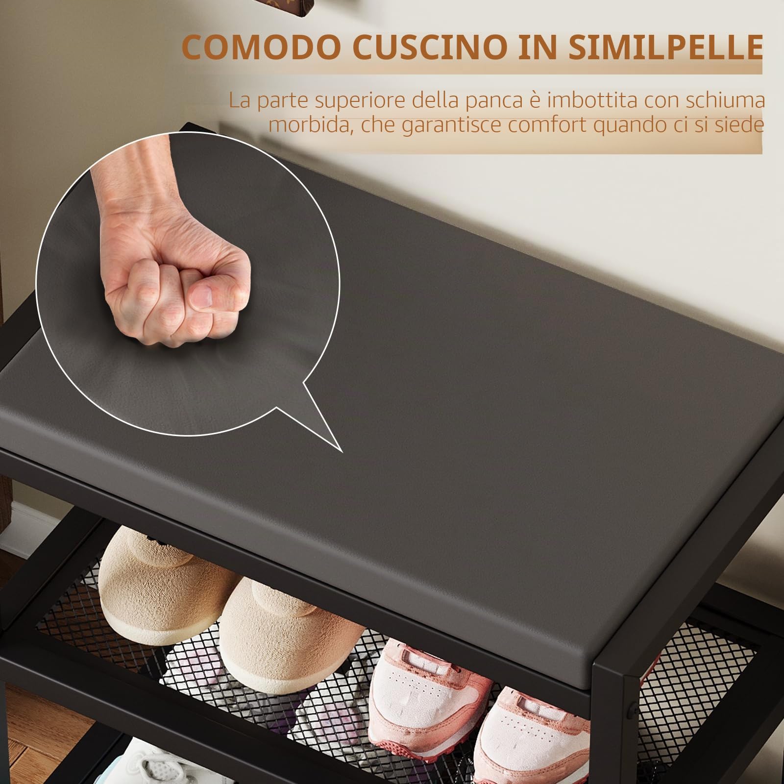 ZHOOGE Panca per scarpe, panca da ingresso con cuscino per seduta, organizer per scarpe stabile per ingresso, soggiorno, panca può contenere fino a 136 kg