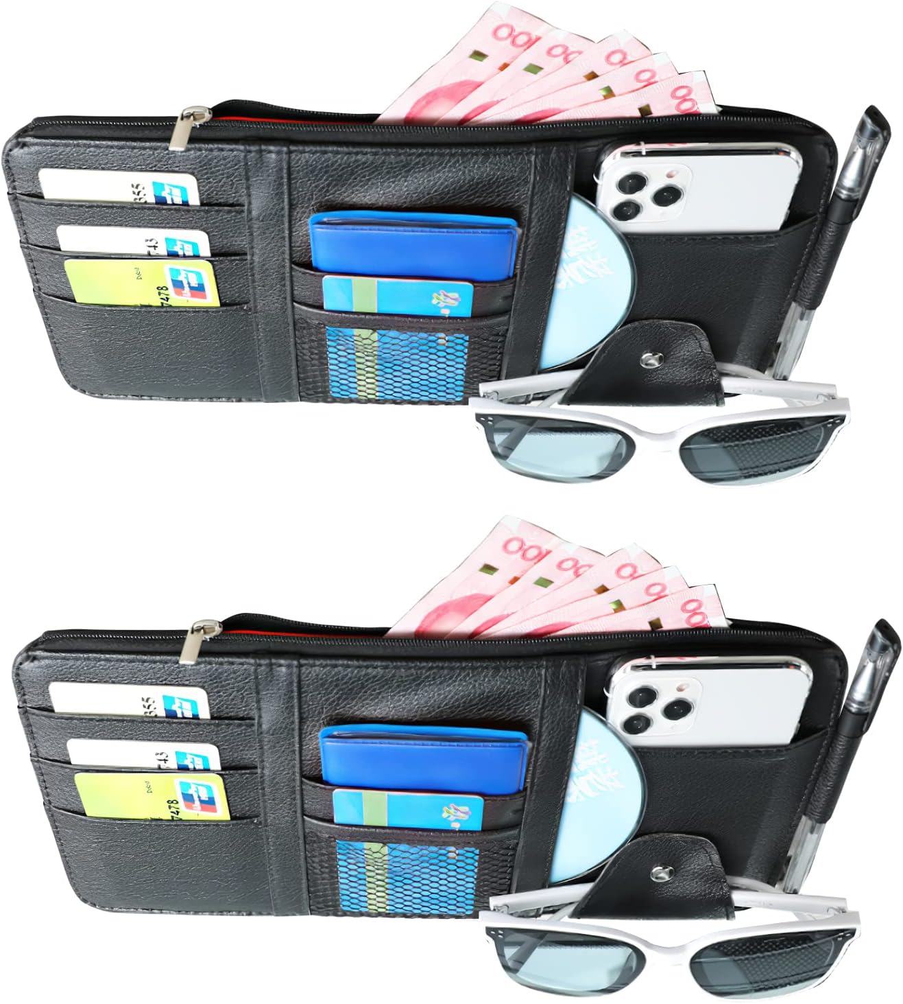 Visor Organizer, 2 Pack Car Visor Organizer, PU Sun Visor