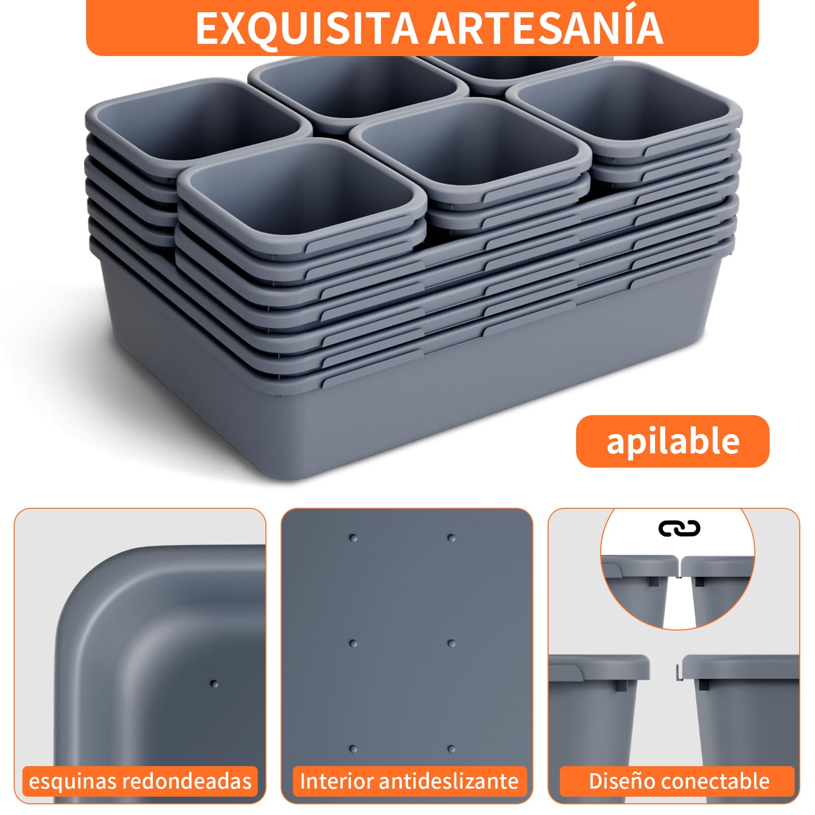 45 Piezas Organizador Cajones Baño 3 Tamaños, Caja Organizadora Separadores de Plastico para Baño, Maquillaje, Cocina, Oficina, Escritorio, Cajitas Cajas Gavetas Organizadoras Cajones, Gris