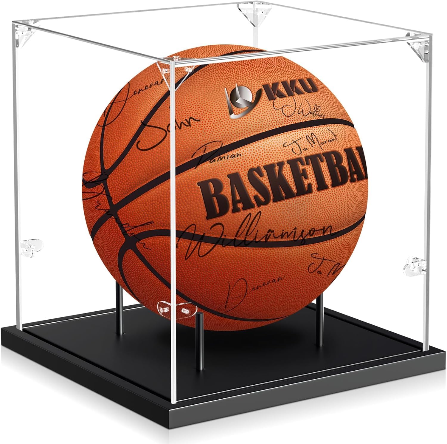 KKU Basketball Display Case, Acrylic Clear Full Size Basketball Case with Solid Wood Base,UV Protected Soccer Basketball Display Stand for Autographed Standard Memorabilia Keepsake, Black