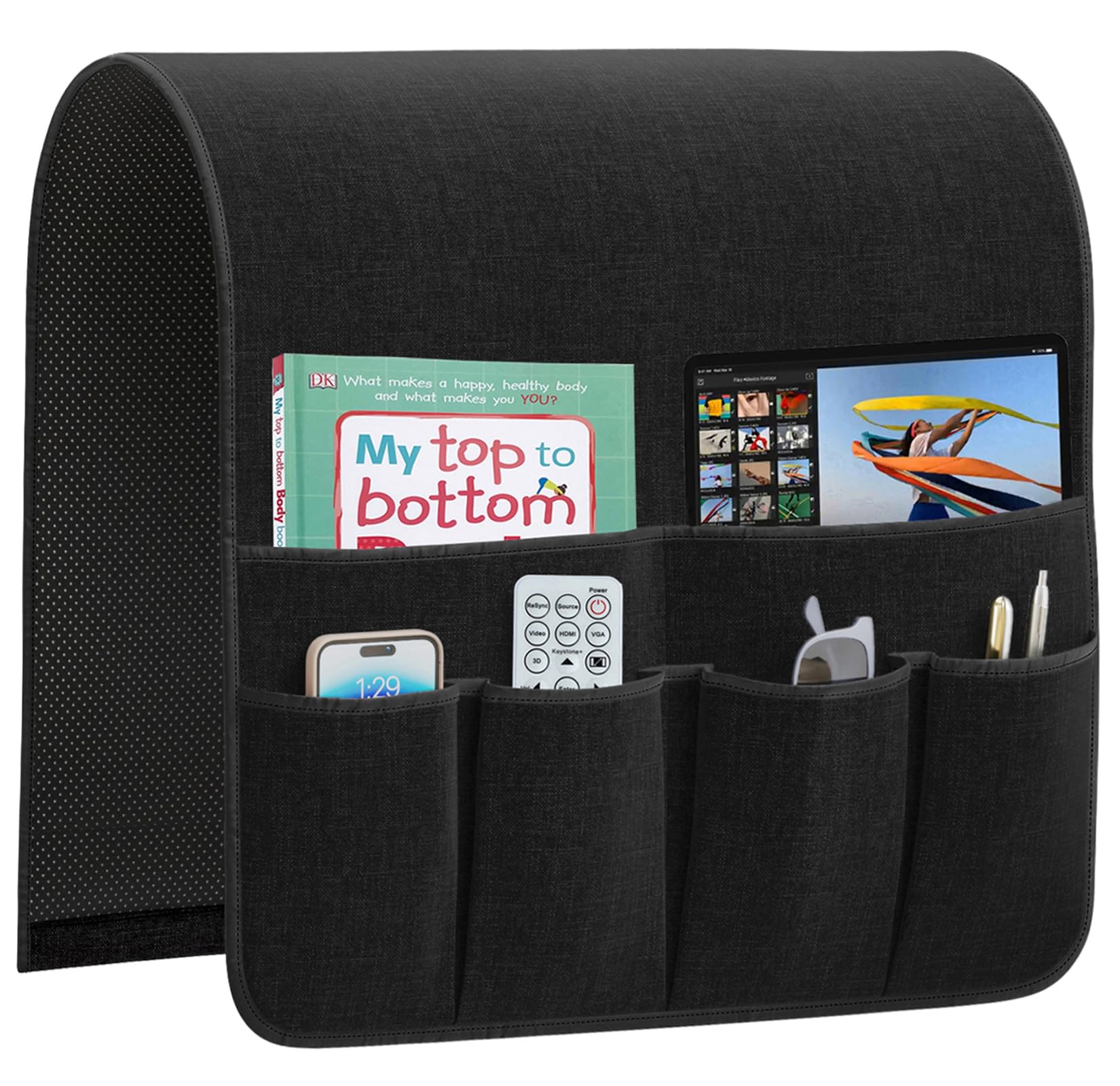 QingLemon Armrest Organizer Non Slip Remote Control Holder Arm Chair Couch Caddy For Recliner Sofa Bedside With 6 Pocket Storage for Tablet Phone iPad