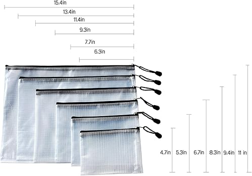 Miniatura 3 de oxe Bolsa de viaje de 6 piezas, bolsa de documentos, bolsas de archivos (negro, transparente, PVC, tamaño carta, 6 tamaños 15.4 x 11, 13.4 x 9.4,