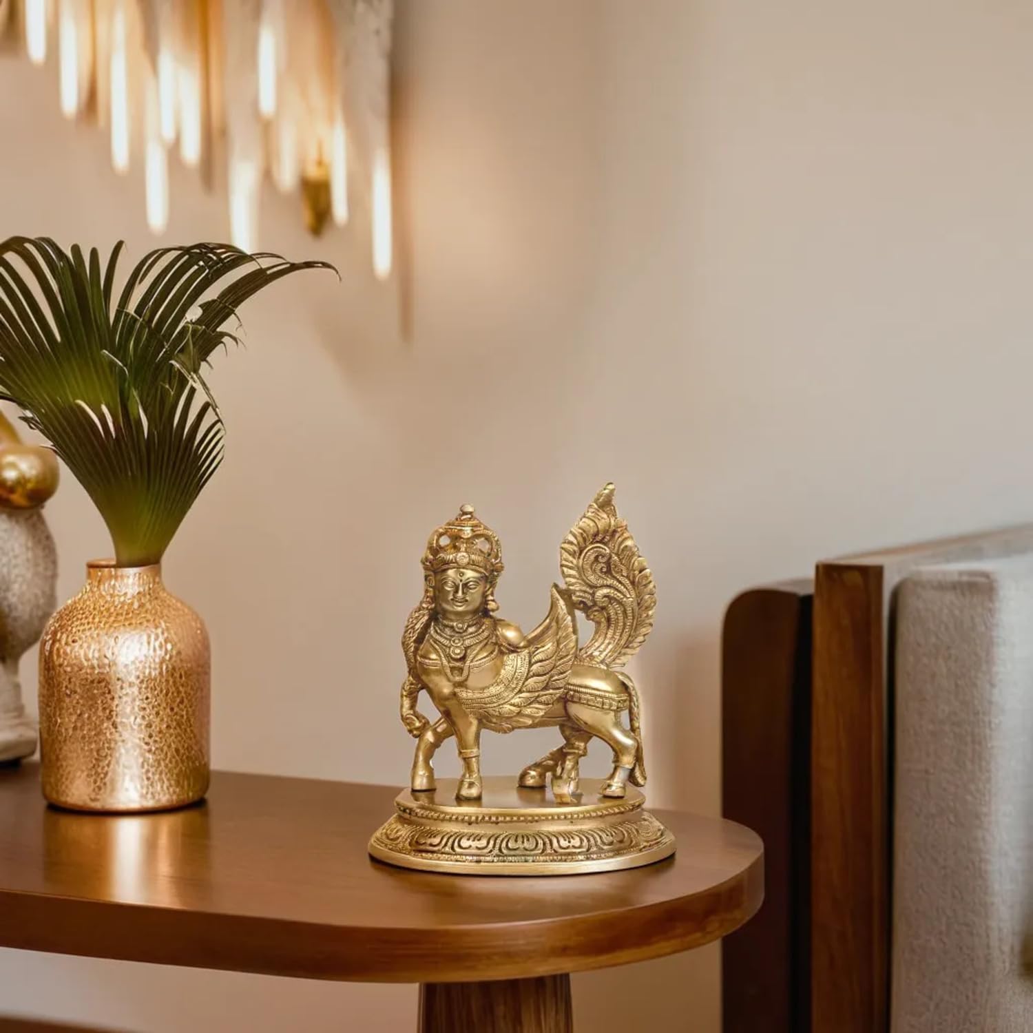 Kartique Brass Kamadhenu The Wish-Fulfilling Cow Idol Surabhi Statue for Home Decor Vastu Feng Shui Good Luck Marriage Couple Gift Height 6.5 Inch Gold Color - Image 2 thumbnail
