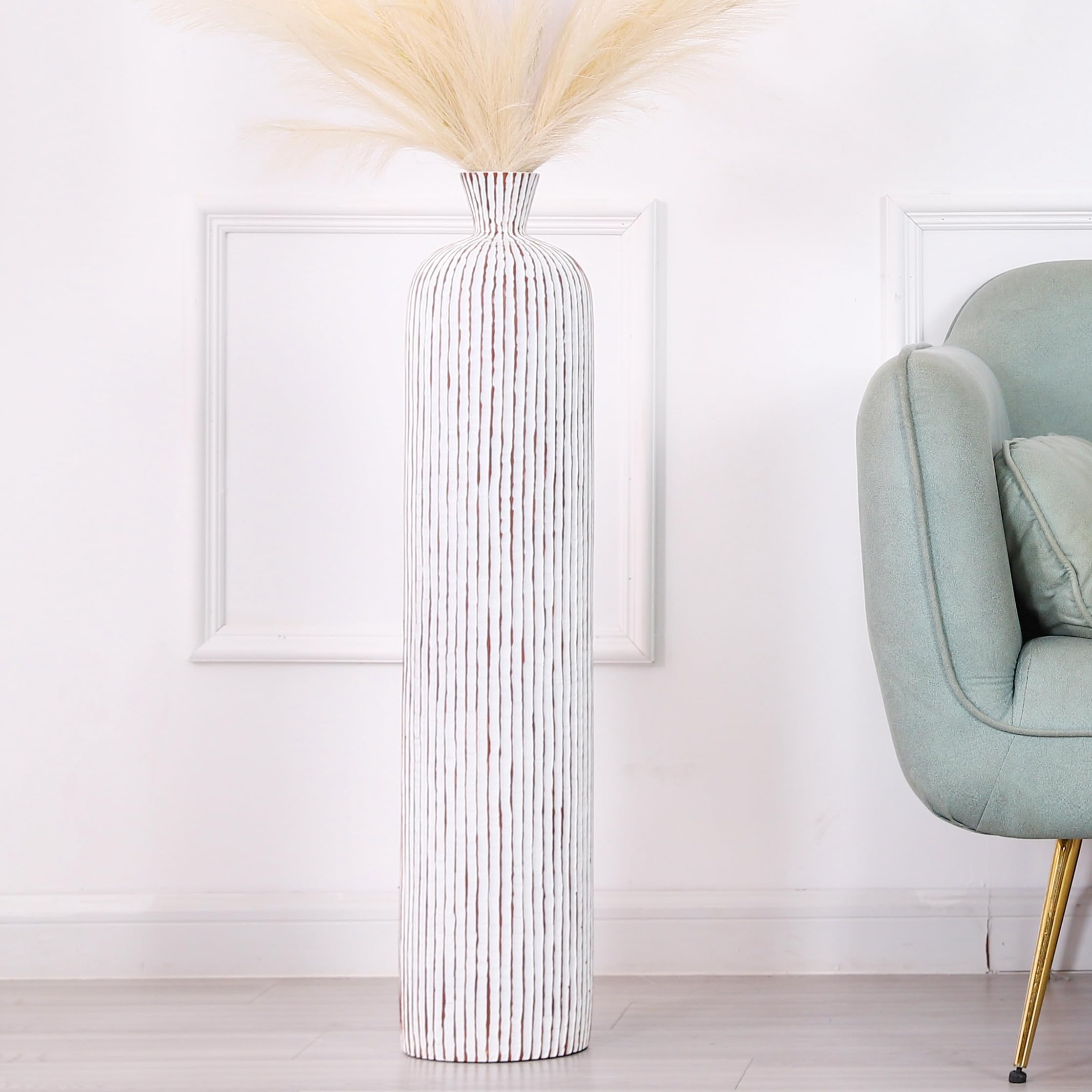 Leewadee Jarrones Decorativos Grandes - Floreros Altos Modernos para Flores O Pampas, 85 cm, White Wash, Resina