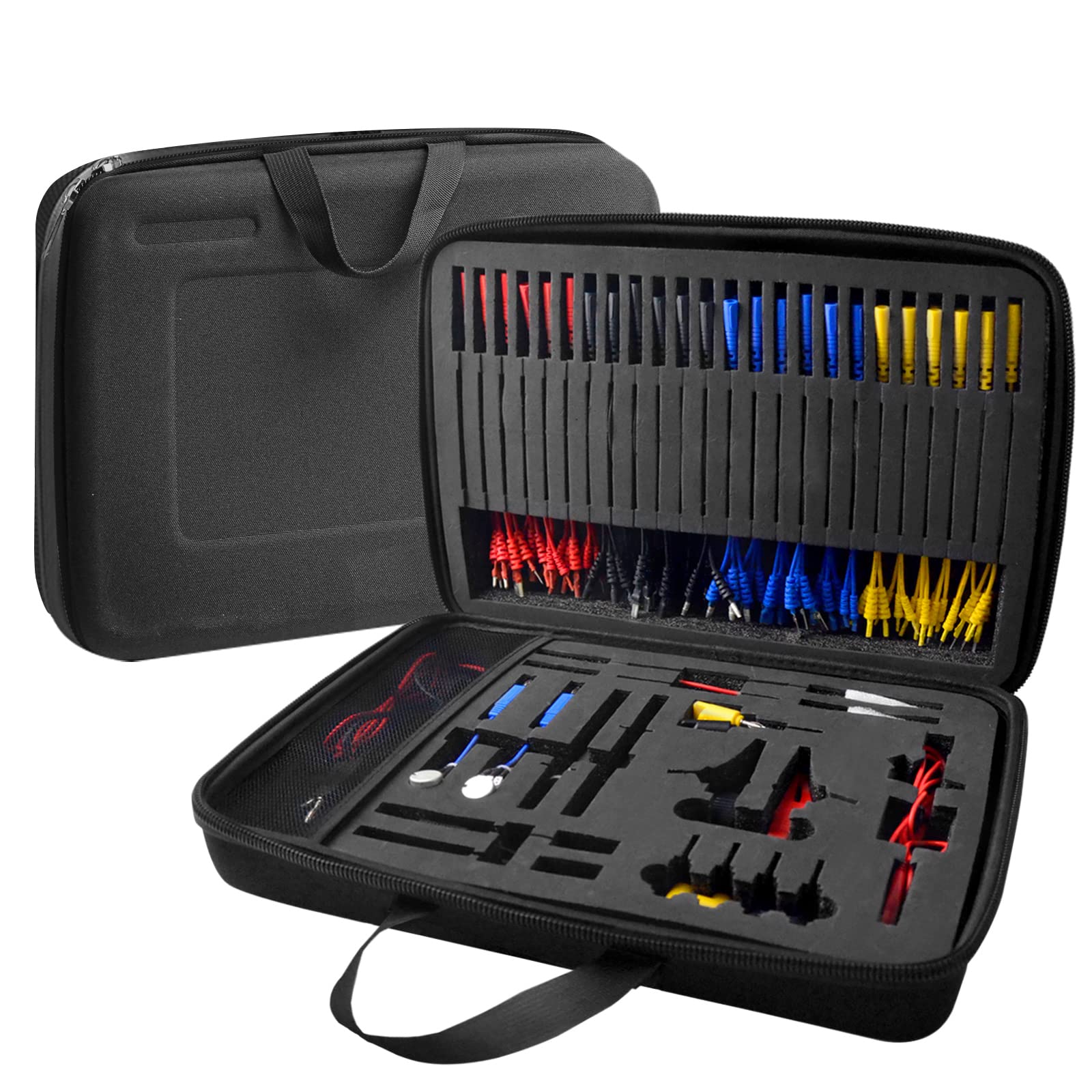 Cables Probador Circuitos Automotrices, 92PCS Multímetro Test Lead con Sondas, Conector Cable, Pinzas Cocodrilo, Eléctrica Diagnóstico Testing Kit para Automóvil, Industria, Estuche Transporte Negro