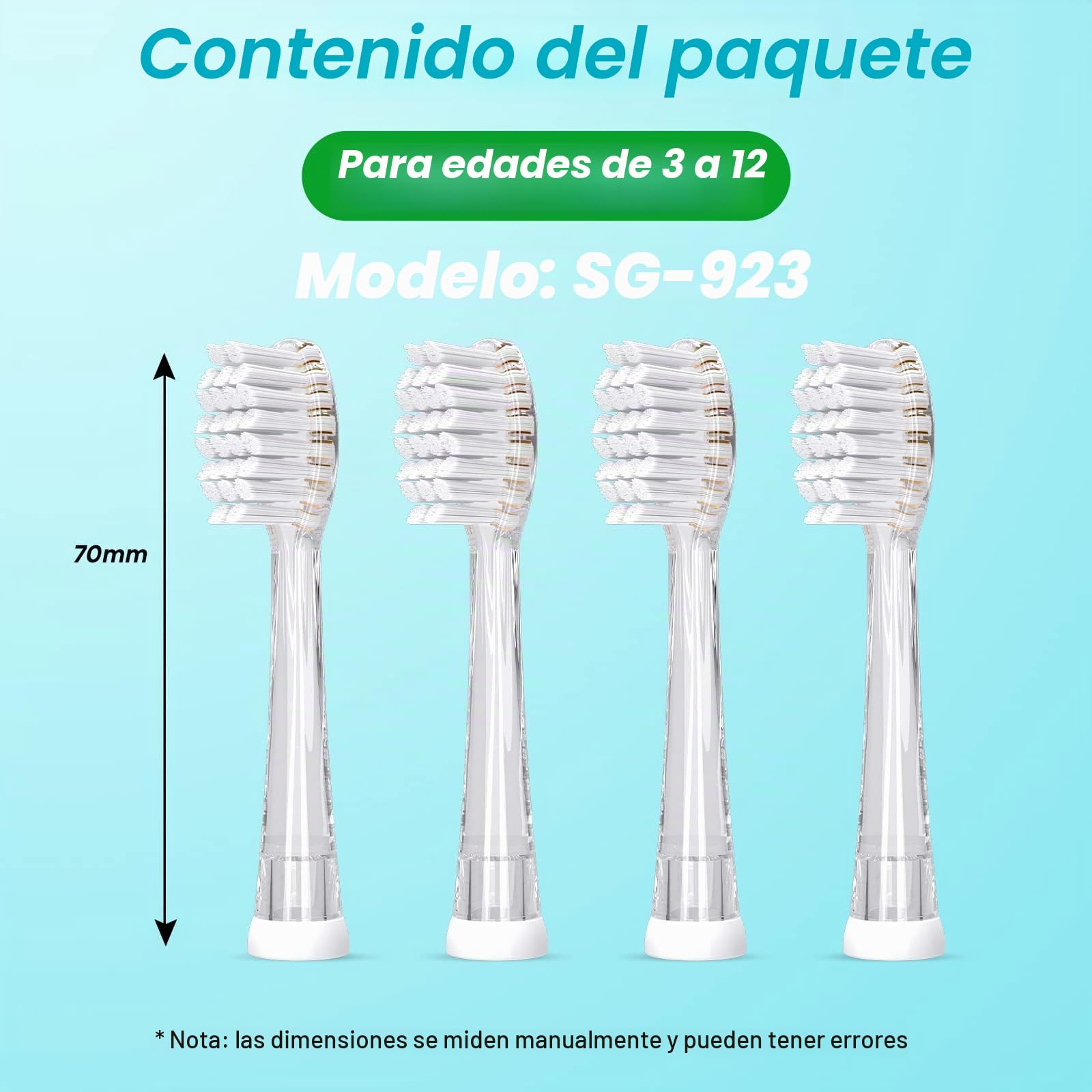 Seago Cepillo de dientes eléctrico para niños reemplazable cabezal de cepillo Adaptarse a SG513 SG977…