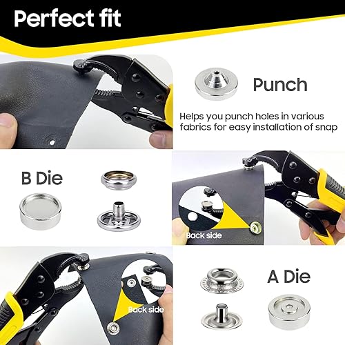 Miniatura 6 de Kit de herramientas de cierre a presión resistente, función de perforación, herramienta de botón a presión con ajuste ajustable, herramienta a