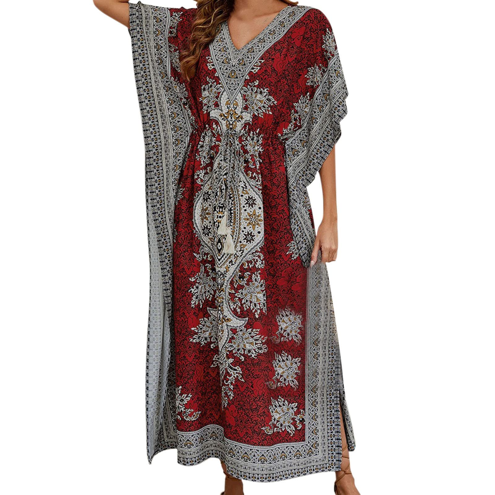 Generic Vestido azul para mujer, vestido largo de caftán para mujer, estilo kimono, vestido de cordón, camisón de playa, caftán, vestido de fiesta, vestido de playa, vestido corto de hombros descubiertos