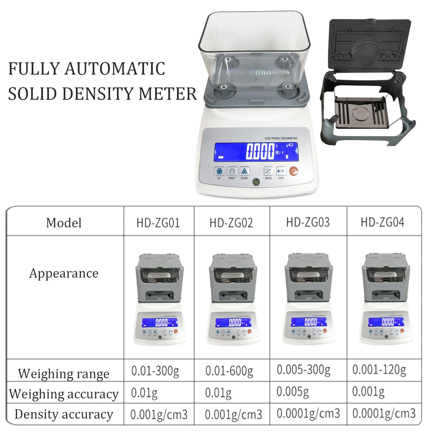 Densímetro Sólido Digital, Mesa de Medición de Densidad de Densímetro Sólido, Batería Incorporada, Instrumento de Prueba de Densidad, Para Pruebas de Densidad de Gránulos de Caucho Plástico ZG03