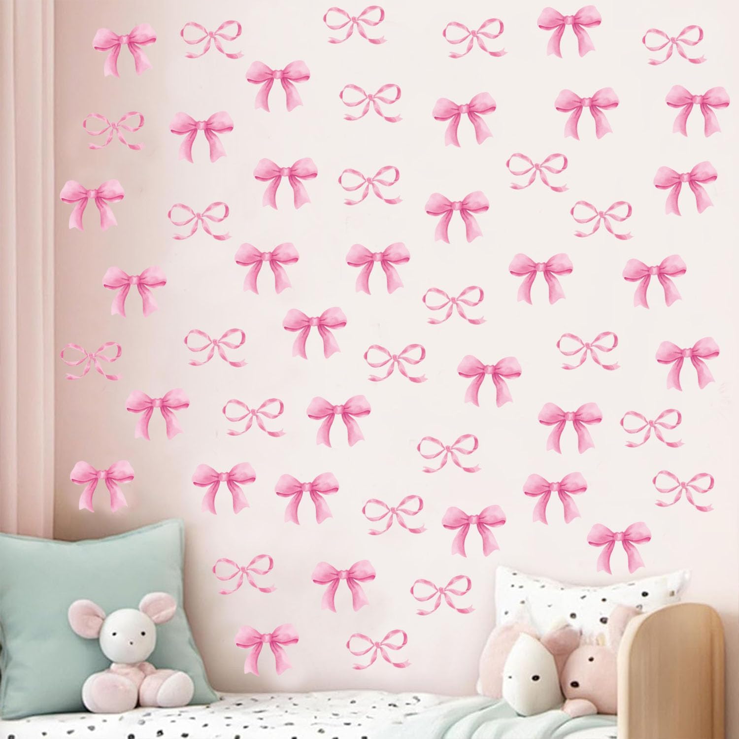Arawat 8Sheet/80pcs Pink Bowtie Wall Stickers and Decals for Bedroom and Bathroom Bow Room and Wall Decor Coquette Room Decor for Bedroom Bow Sticker