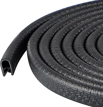 Rubber Edge Trim Guard 10ft/3m, Adhesive Free Door Edge Protector, U Shape Edge Seal Strip with Embedded Metal Clips Fits 3/64" to 1/8" Thick Edges Black