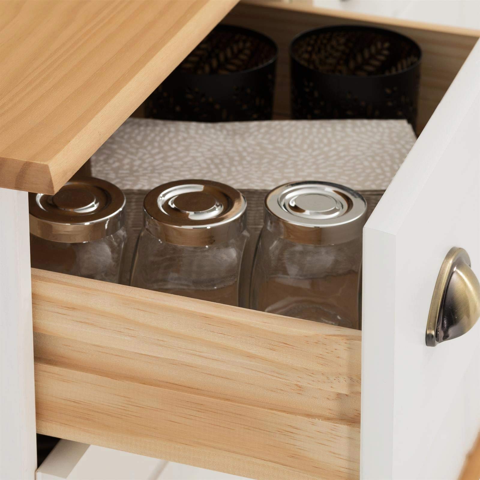 Buffet Salle à Manger Colmar IDIMEX - Bois Pin Massif, 2 Portes 2 Tiroirs, 91x79x39 Cm, Blanc/Brun