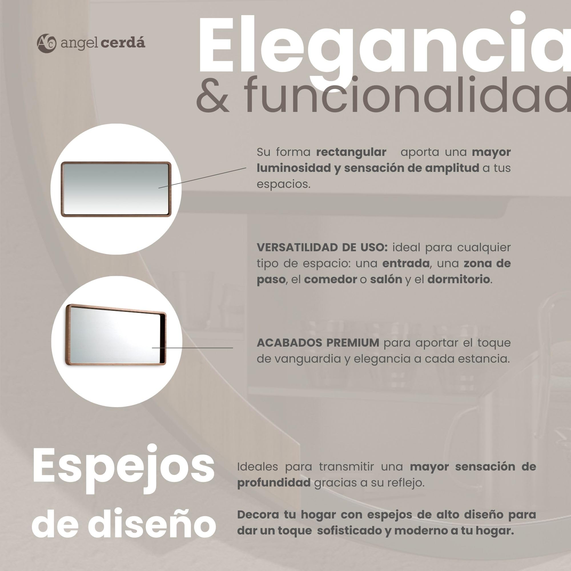 Ángel Cerdá – Espejo Pared Rectangular con Marco de Madera Nogal | Espejo Moderno Grande para Salón, Dormitorio o Entrada | para Decoración Interior, Elegante | 100 x 50 x 7 cm