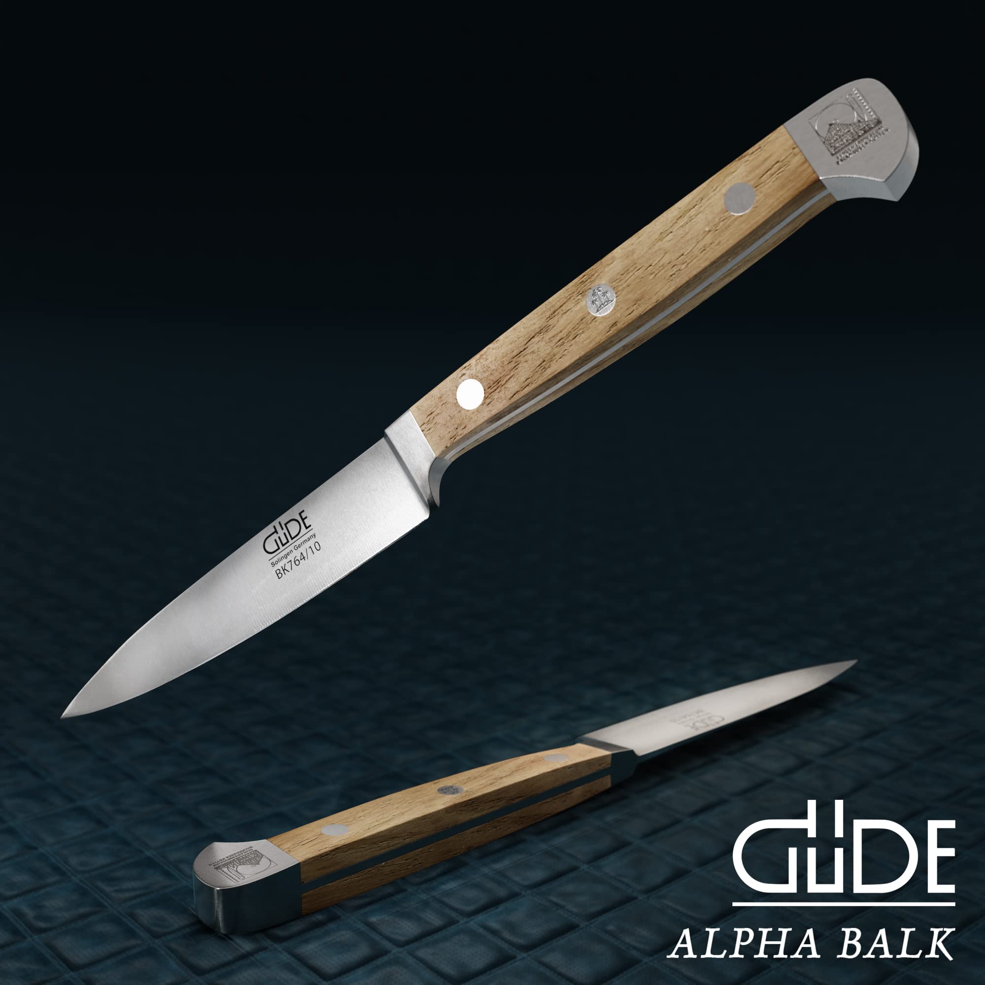GÜDE Solingen - Nóż do szpikowania, kuty, 10 cm, dąb Balkhauser Kotten, ALPHA-BALK - podwójny trzpień, Ręcznie robiony w Niemczech
