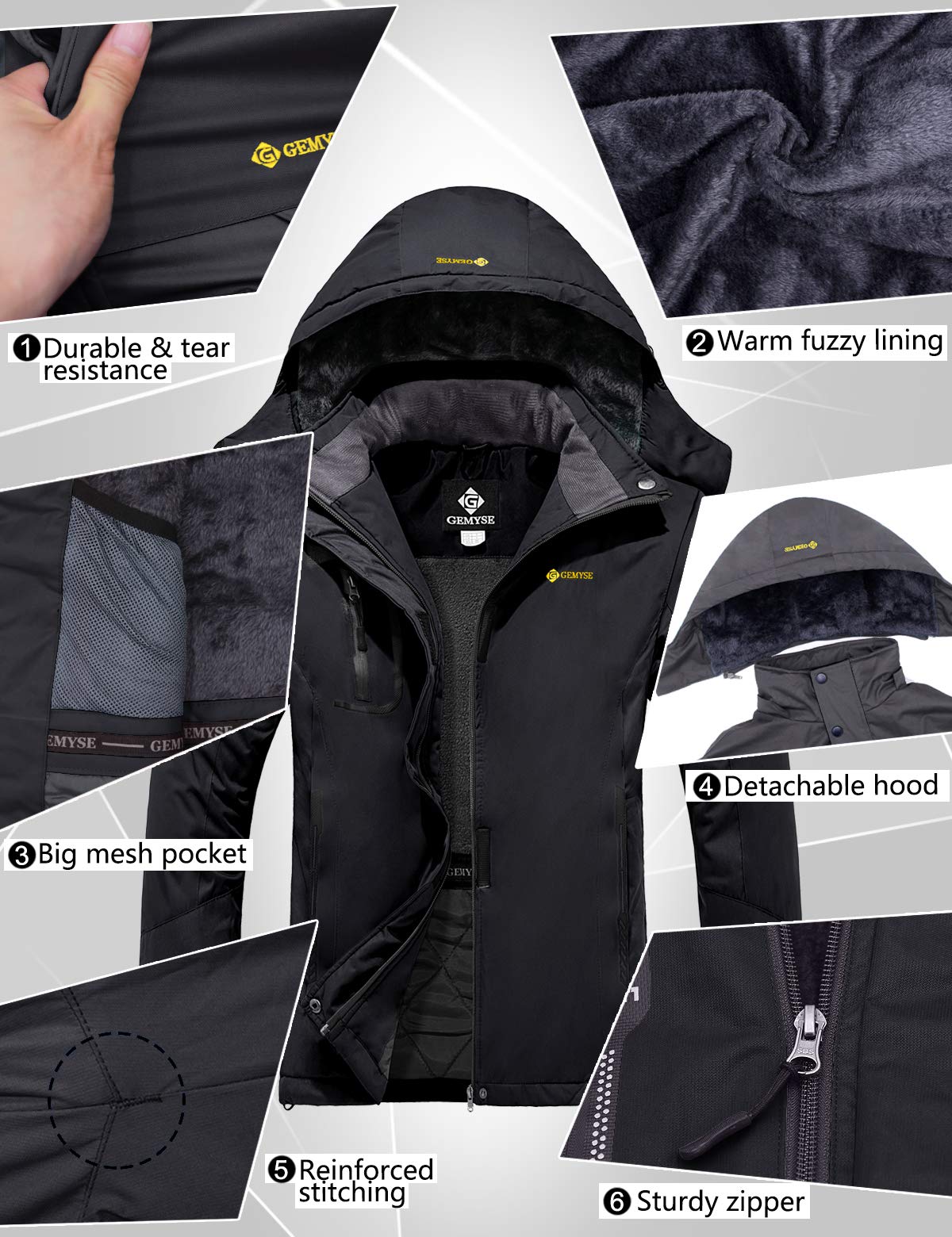 GEMYSE Damen Skijacke Wasserdichte Winddichte Fleece Winterjacke mit Kapuze Schneejacke für Freizeitaktivitäten draußen