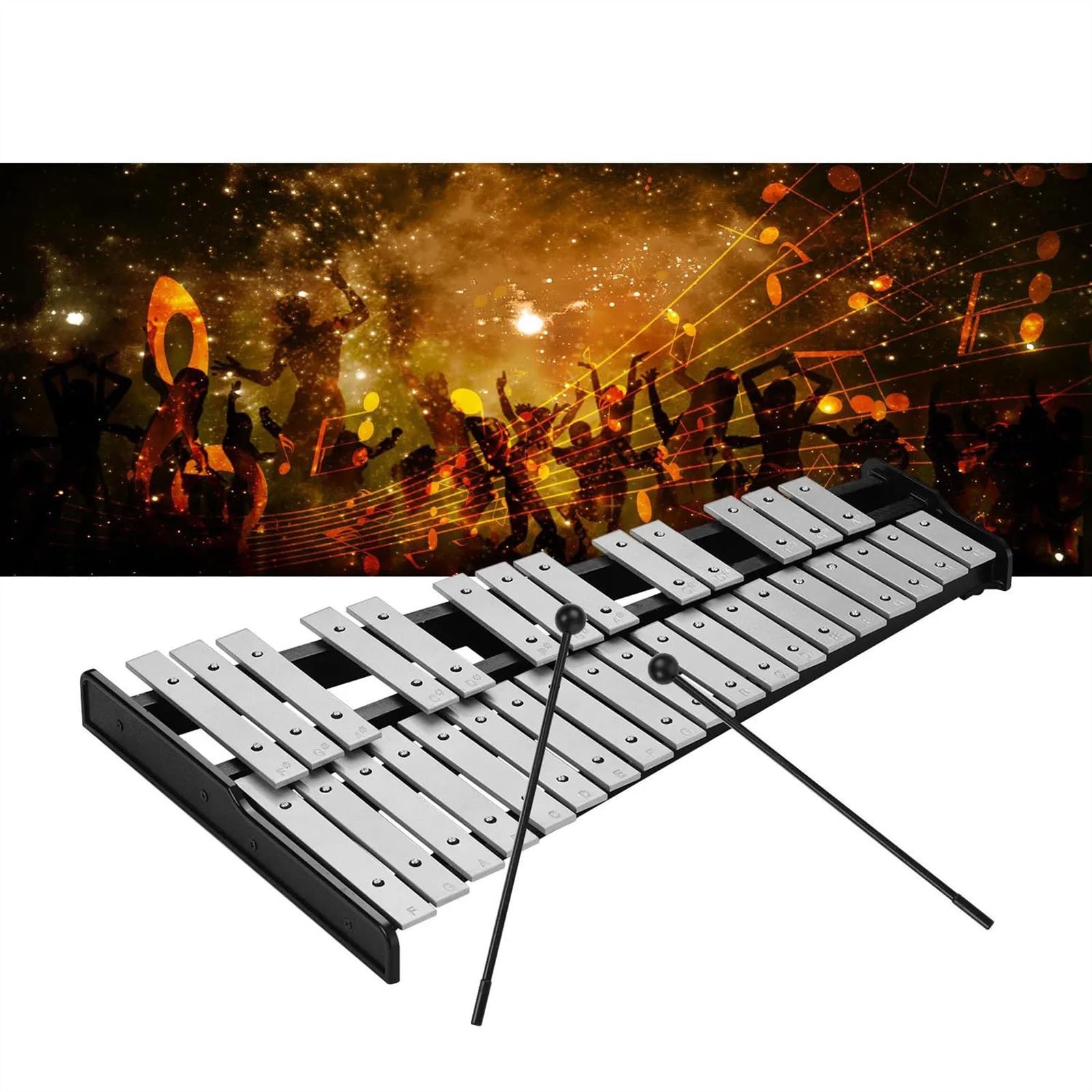 Xilófono Glockenspiel De 32 Notas Base De Madera Barras De Aluminio Macizo Con Mazos Instrumento Musical De Percusión