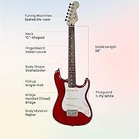 Vista 8 de Paquete Fender Squier de 24 Pulgadas de Escala Corta Strat - Paquete Transparente Rojo con Amplificador Frontman 10G, Afinador, Cable