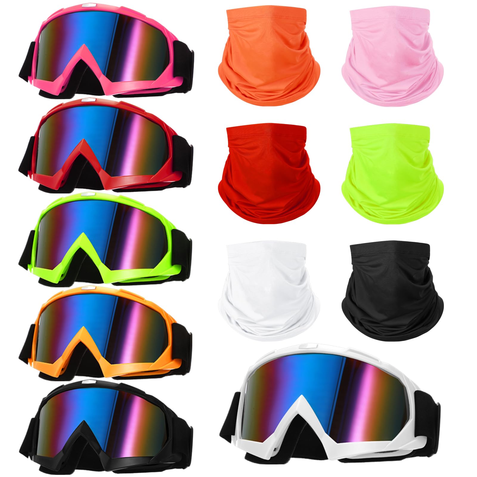 Poen 6 Pcs Motorcycle Goggles Windproof Adjustable ATV Snow Dirt Bike Safety Goggle for Man Women and 6 Pcs Breathable Face Cover Face Mask for Motorcycle Riding Cycling Hiking