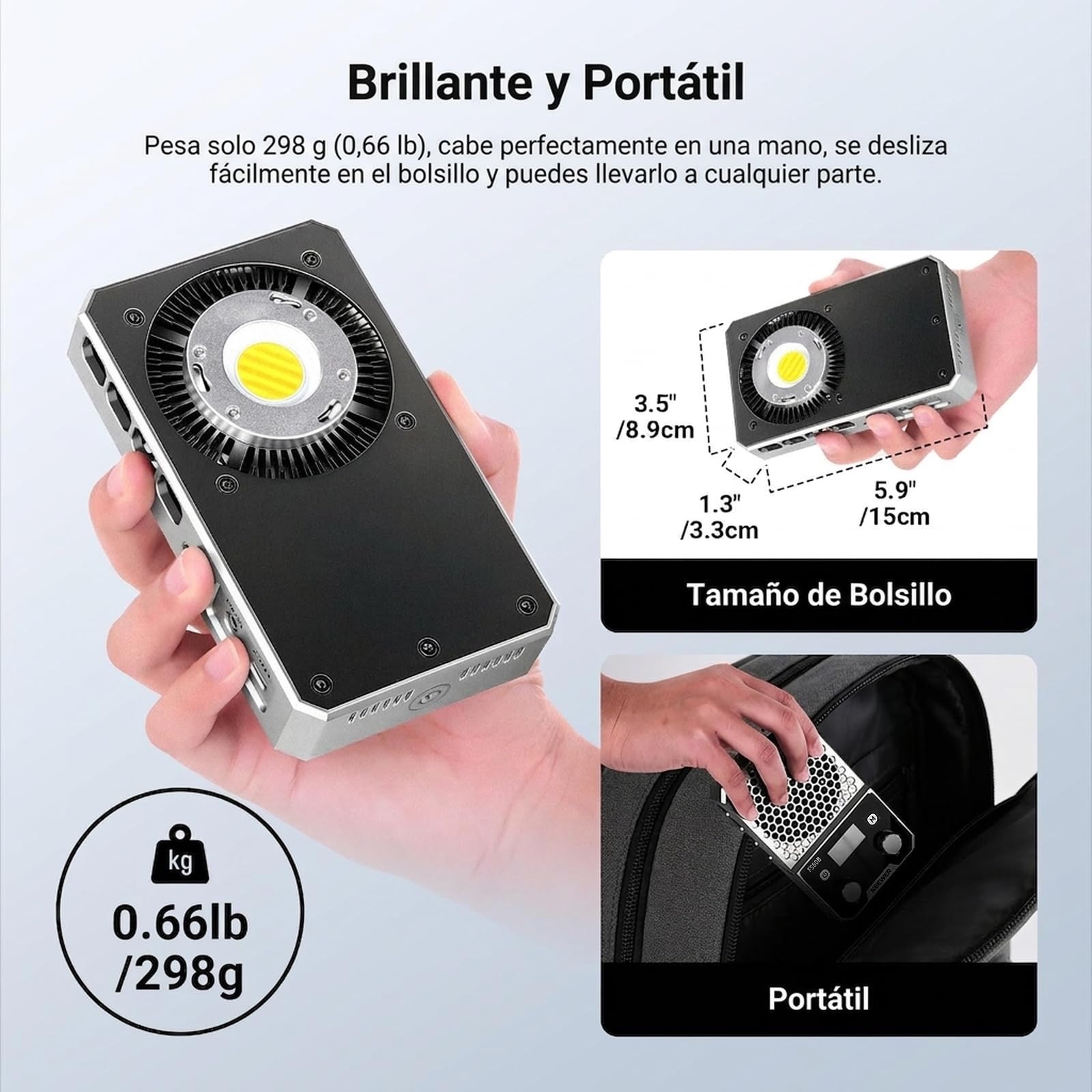 NEEWER 60W Luz Foco LED Compacta de Bolsillo Bi-Color con App & Panel Control, Iluminación Continua COB con 2700K-6500K/CRI96+, Portátil para Fotografía Estudio Profesional Grabación Video, FS60B