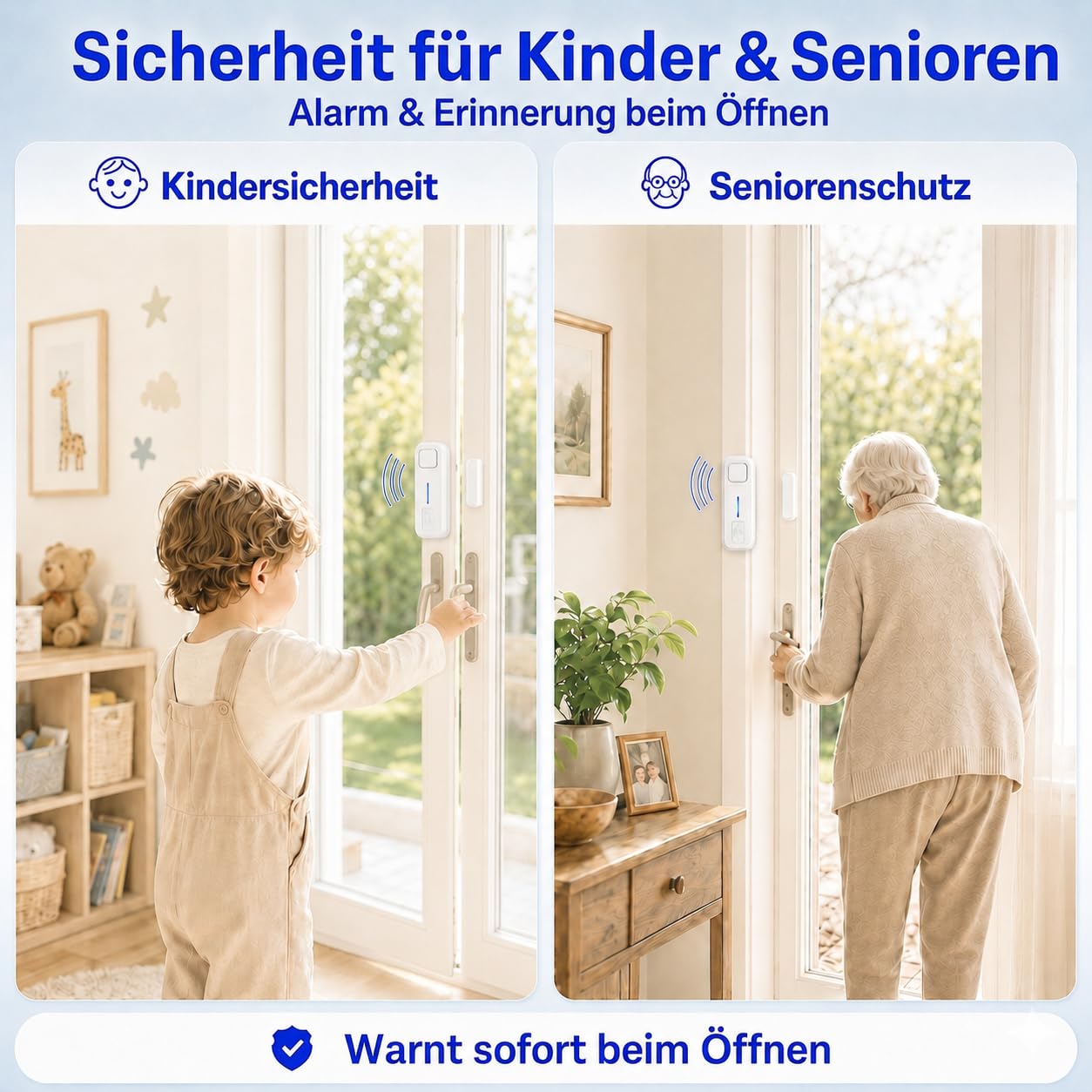 Sanjie Türalarm, Tür- und Fensteralarm Einbruchschutz mit Sofort- & Verzögerungsalarm, ohne Bohren, 0–120 dB einstellbare Lautstärke, 5 Modi, für Wohnung, Haus, Kinder & Senioren, 1er Set