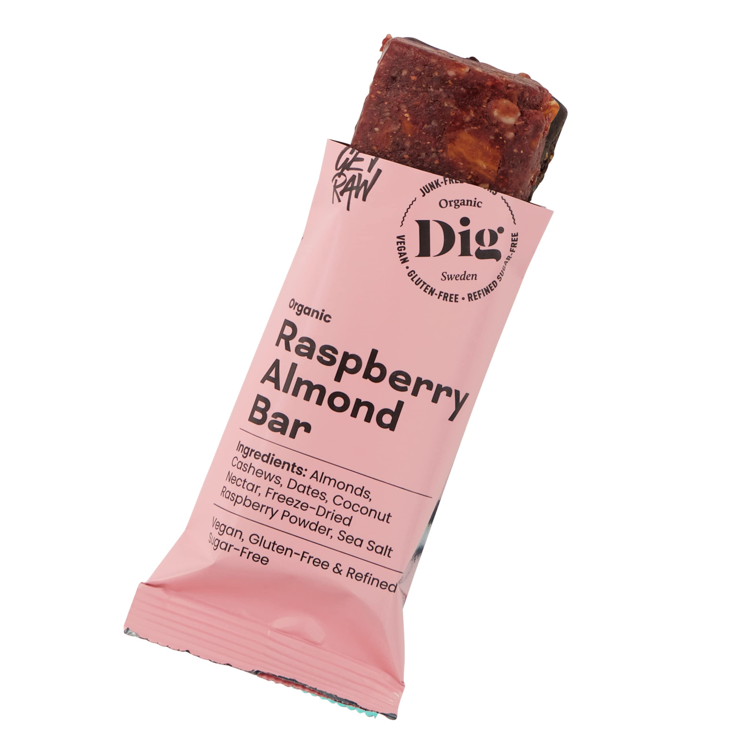 Dig/Get Raw - Bio-Riegel Himbeer-Mandel - Snacks aus natürlichen Bio-Zutaten - Vegan, glutenfrei und frei von Raffinadezucker (12x42g)