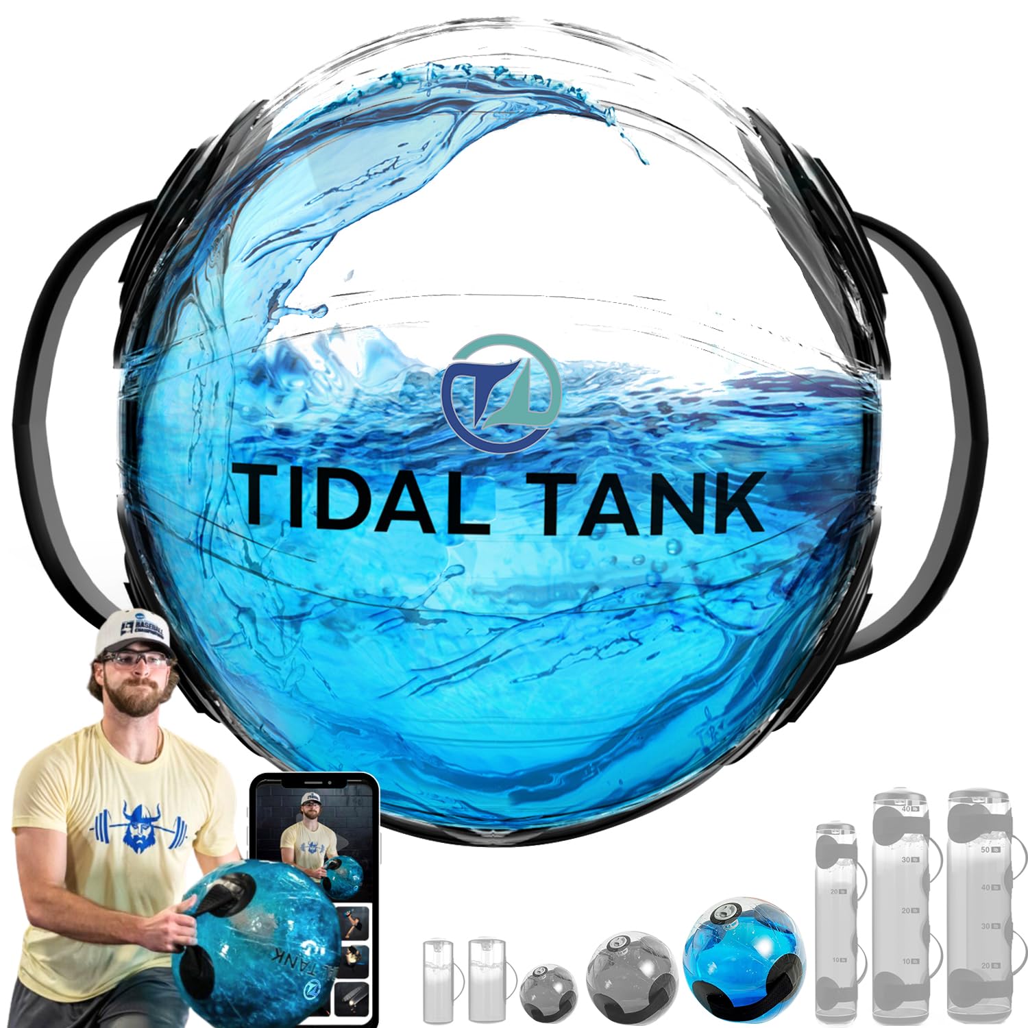 Tidal Tank Sphere Original Water Ball with Water Weight, Sandbag Alternative, Ultimate Core and Balance Training, Portable Fitness Equipment