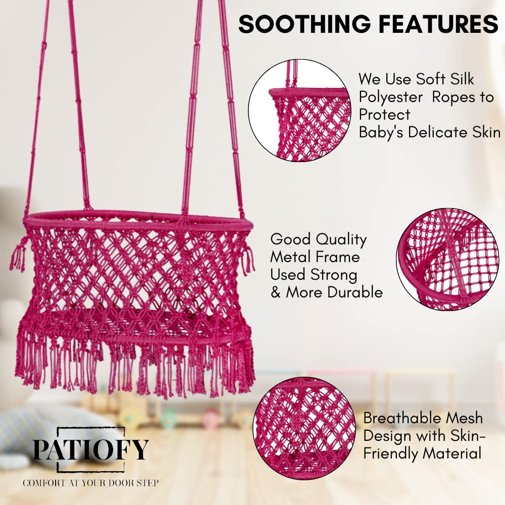 Patiofy Baby Swing for Kids | Non-Toxic Material | Indoor & Outdoor Use | Adjustable Design | Safely Made with Strong Metal Frame | Age 6 Months to 2 Years | Oval Shape - Pink 2