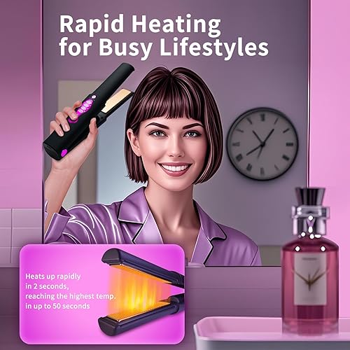 Miniatura 4 de Plancha plana de titanio pequeña para cabello corto, mini alisador de pelo inalámbrico y rizador para viajes, doble voltaje, portátil, recargable