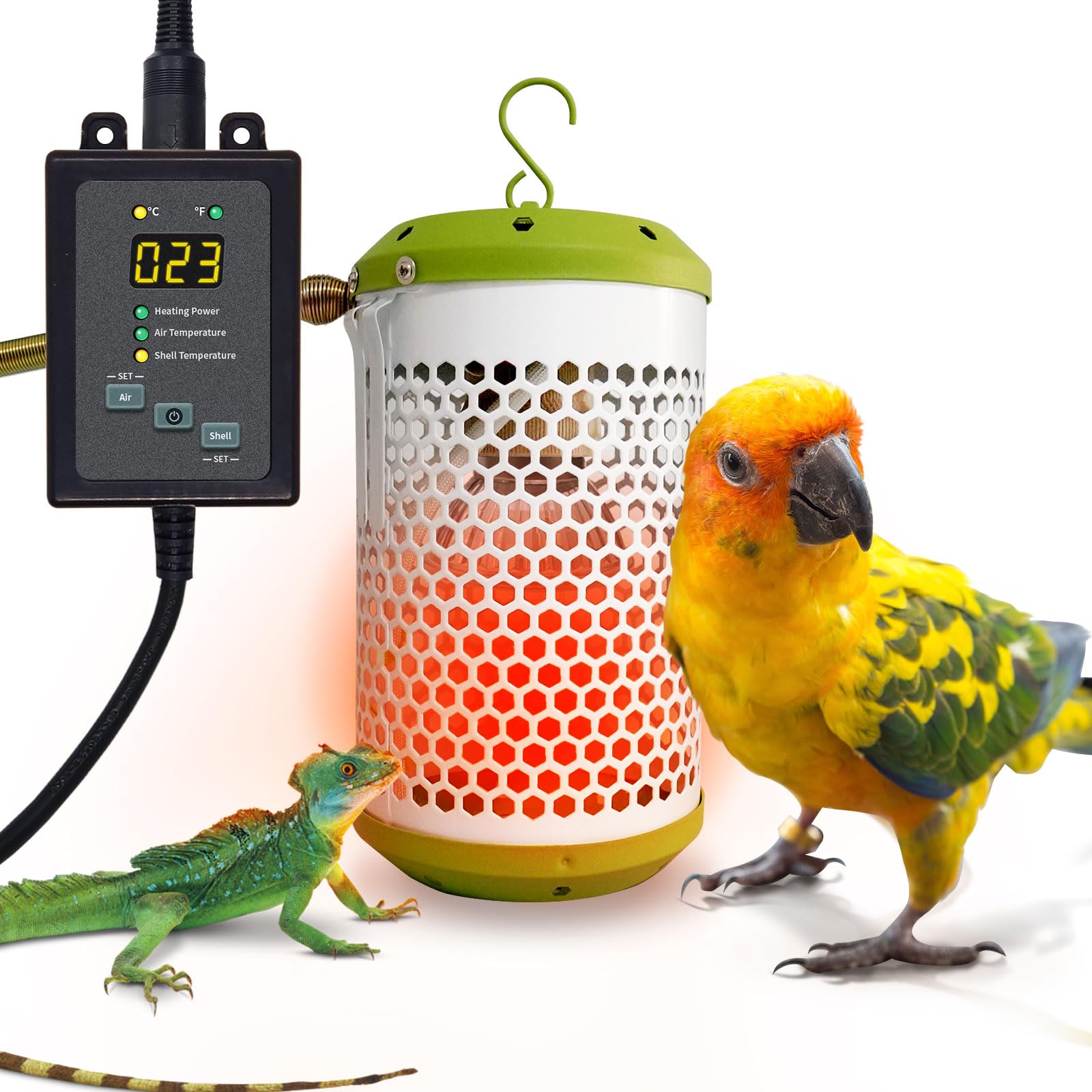 SYSAI Bird Cage Heater with Intelligent Thermostat Controller,Anti-bite Power Cord Protector, Reliable Heating 24x7,Unique Red Light Lamp,Small Pet Winter Warming Equipment(50W)