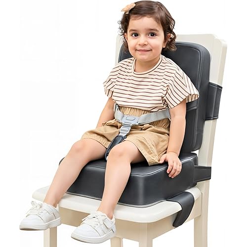 HOMEAL Booster Seat for Kitchen Chair - Toddler Booster Seat for Dining Table - Dining Seat with Adjustable Straps - Non-Slip Base & Breathable Fabric - Dark Gray