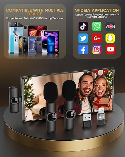 Miniatura 7 de Micrófono de solapa inalámbrico para iPhoneteléfono Android, computadora portátil, PC, micrófono ajustable de 360 con clip con distancia de