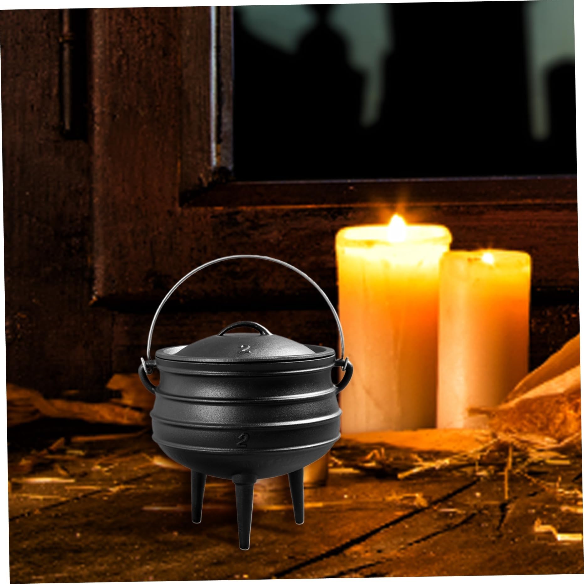 Caldero de hierro fundido de 0,8/3 l para brujas con tapa y asa, olla de hierro fundido con 3 patas largas, caldero de hierro fundido para exteriores, para Halloween, para chimeneas, decoraciones de H