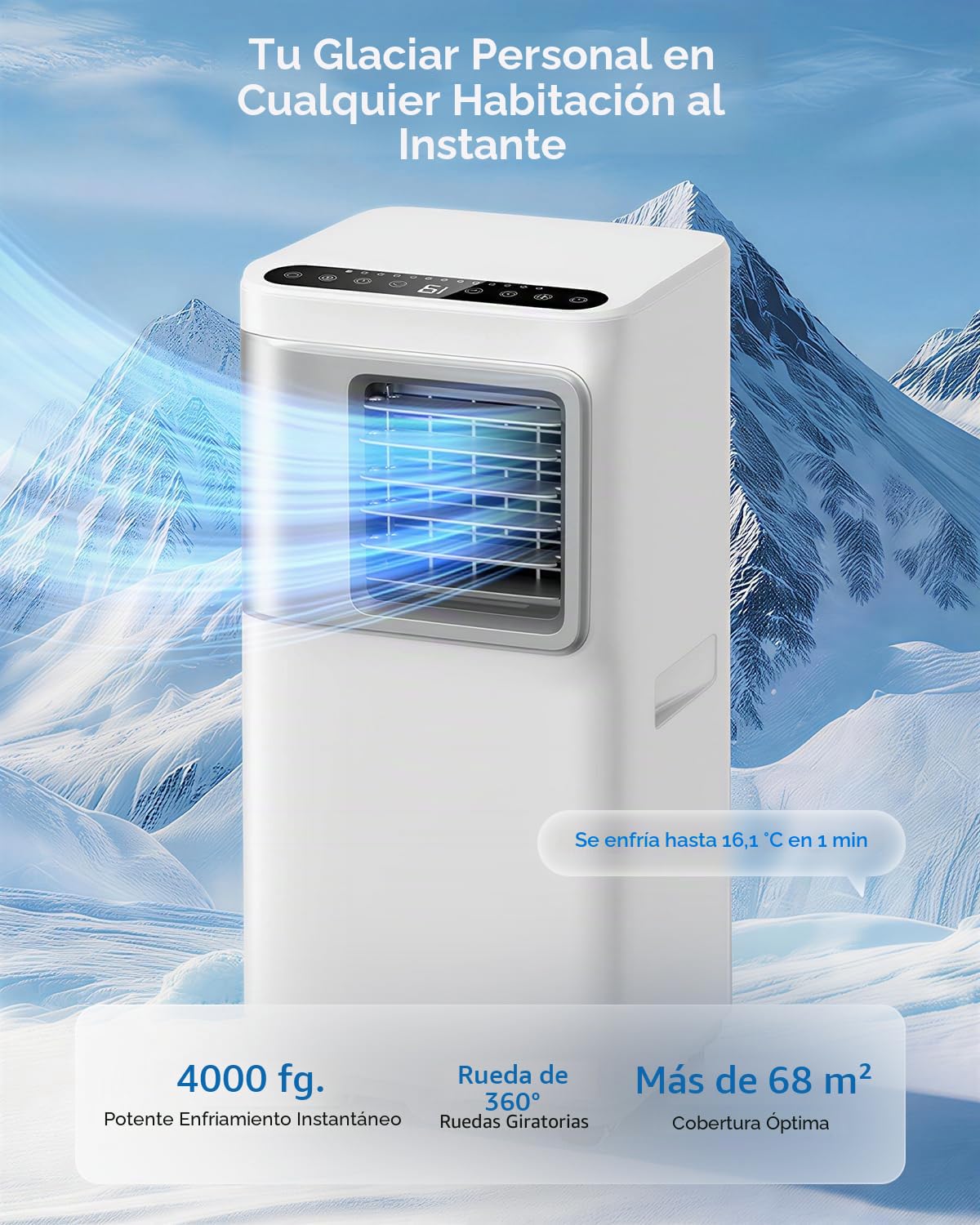 Aire acondicionado portátil 16000 Btu para habitación grande de hasta 750 pies cuadrados 5 en 1 unidad de CA inteligente con aplicación WiFi/control remoto, enfriamiento rápido, deshumidificador y