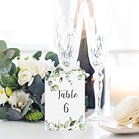 Vista 4 de Zonon 26 Piezas Tarjetas de Números de Mesa de Boda 1-25 con Números de Mesa Principal Tarjetas de Doble Cara de Follaje de Eucalipto Centros