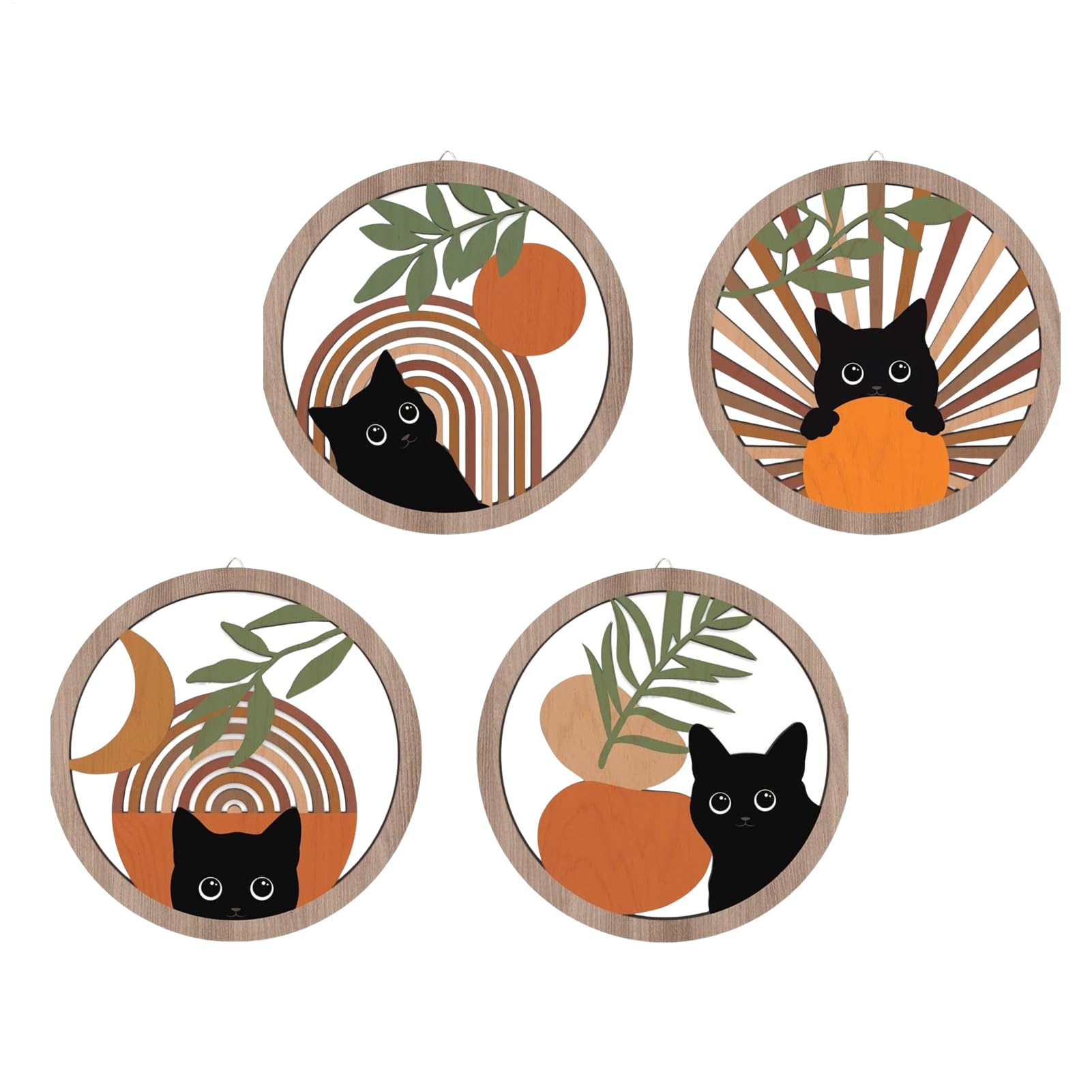 Décoration de salle de bain de chat en bois | Ensemble de 4 panneaux bohème pour cadeau